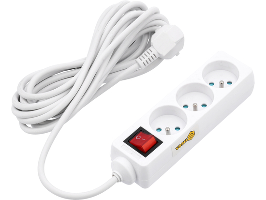 PRZEDŁUŻACZ ELEKTRYCZNY, BIAŁY, 3 GNIAZDA Z UZIEMIENIEM, 5M Z WYŁĄCZNIKIEM