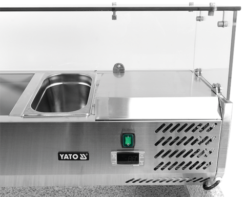 STÓŁ CHŁODNICZY 3-DRZWIOWY DO PIZZY Z NADSTAWKĄ I BLATEM GRANITOWYM