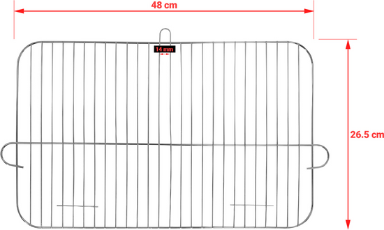 GRILL WĘGLOWY Z PÓŁKĄ, RUSZT 48 X 26.5CM