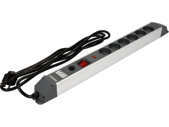 PRZEDŁUŻACZ LISTWA ZASILAJĄCA W ALUMINIOWEJ OBUDOWIE Z OCHRONĄ PRZECIWPRZEPIĘCIOWĄ I PRZECIĄŻENIOWĄ 6 GNIAZD Z UZIEMIENIEM WYŁĄCZNIK