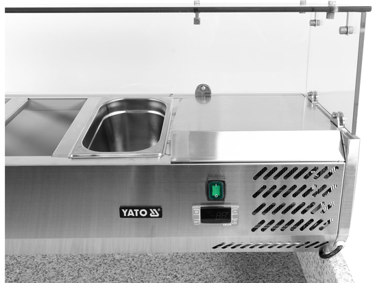 STÓŁ CHŁODNICZY 3-DRZWIOWY DO PIZZY Z NADSTAWKĄ I BLATEM GRANITOWYM