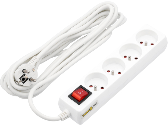 PRZEDŁUŻACZ ELEKTRYCZNY BIAŁY, 4 GNIAZDA Z UZIEMIENIEM, 5M Z WYŁĄCZNIKIEM