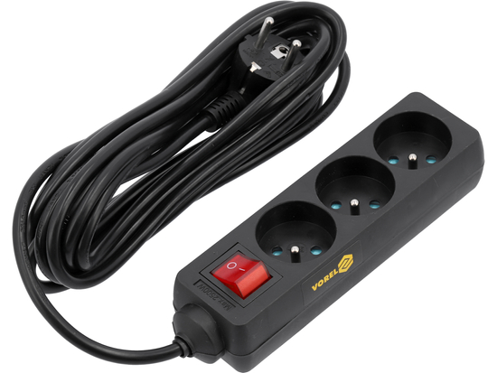 PRZEDŁUŻACZ ELEKTRYCZNY, BLACK, 3 GNIAZDA Z UZIEMIENIEM, 5M Z WYŁĄCZNIKIEM