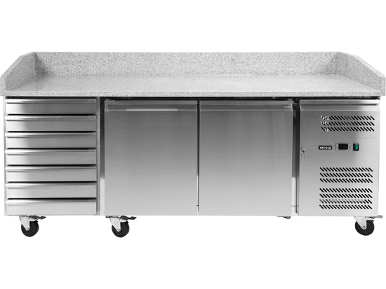 STÓŁ CHŁODNICZY 2-DRZWIOWY DO PIZZY Z 7 SZUFLADAMI I BLATEM GRANITOWYM