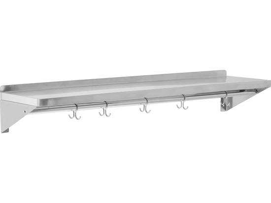 PÓŁKA WISZĄCA Z RANTEM I HACZYKAMI POJEDYNCZA 1500X300X180MM