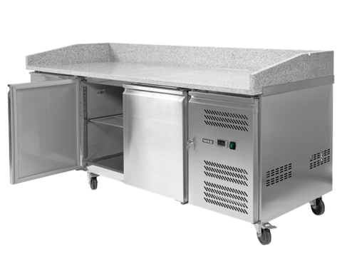 STÓŁ CHŁODNICZY 2-DRZWIOWY DO PIZZY Z 7 SZUFLADAMI I BLATEM GRANITOWYM