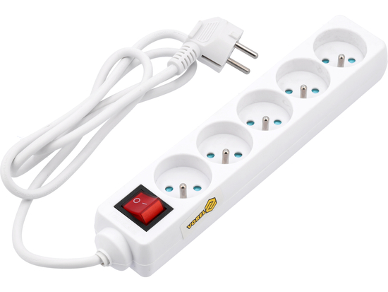 PRZEDŁUŻACZ ELEKTRYCZNY,BIAŁY, 5 GNIAZD Z UZIEMIENIEM, 1,5M Z WYŁĄCZNIKIEM