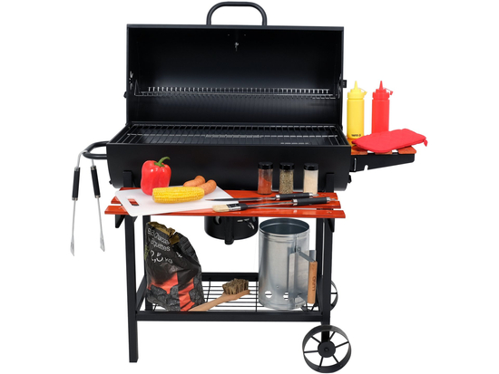 GRILL WĘGLOWY Z POKRYWĄ, RUSZT 71X34,5CM