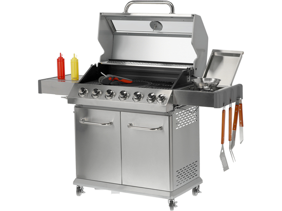 GRILL GAZOWY ITAMI 6+1 STAL NIERDZEWNA 20,5KW, Z SZYBĄ